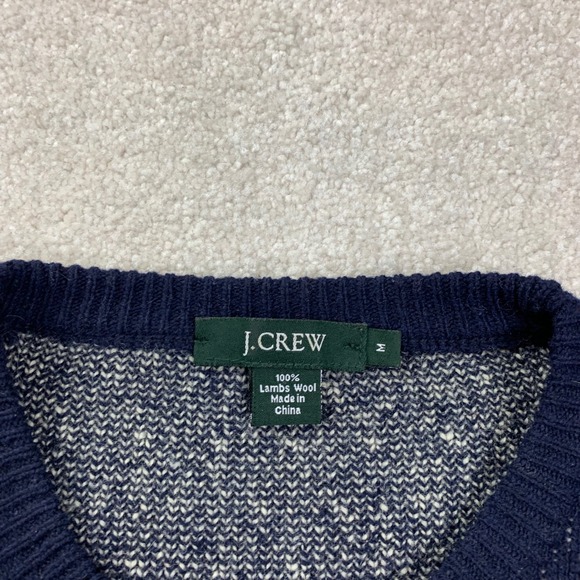 FLAW J.Crew Sweater Mens M Navy Blue Lambswool Reindeer Snowflake Fair Isle - Picture 11 of 14